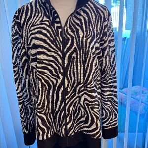 Chico's Black and White Zebra Bomber Jacket